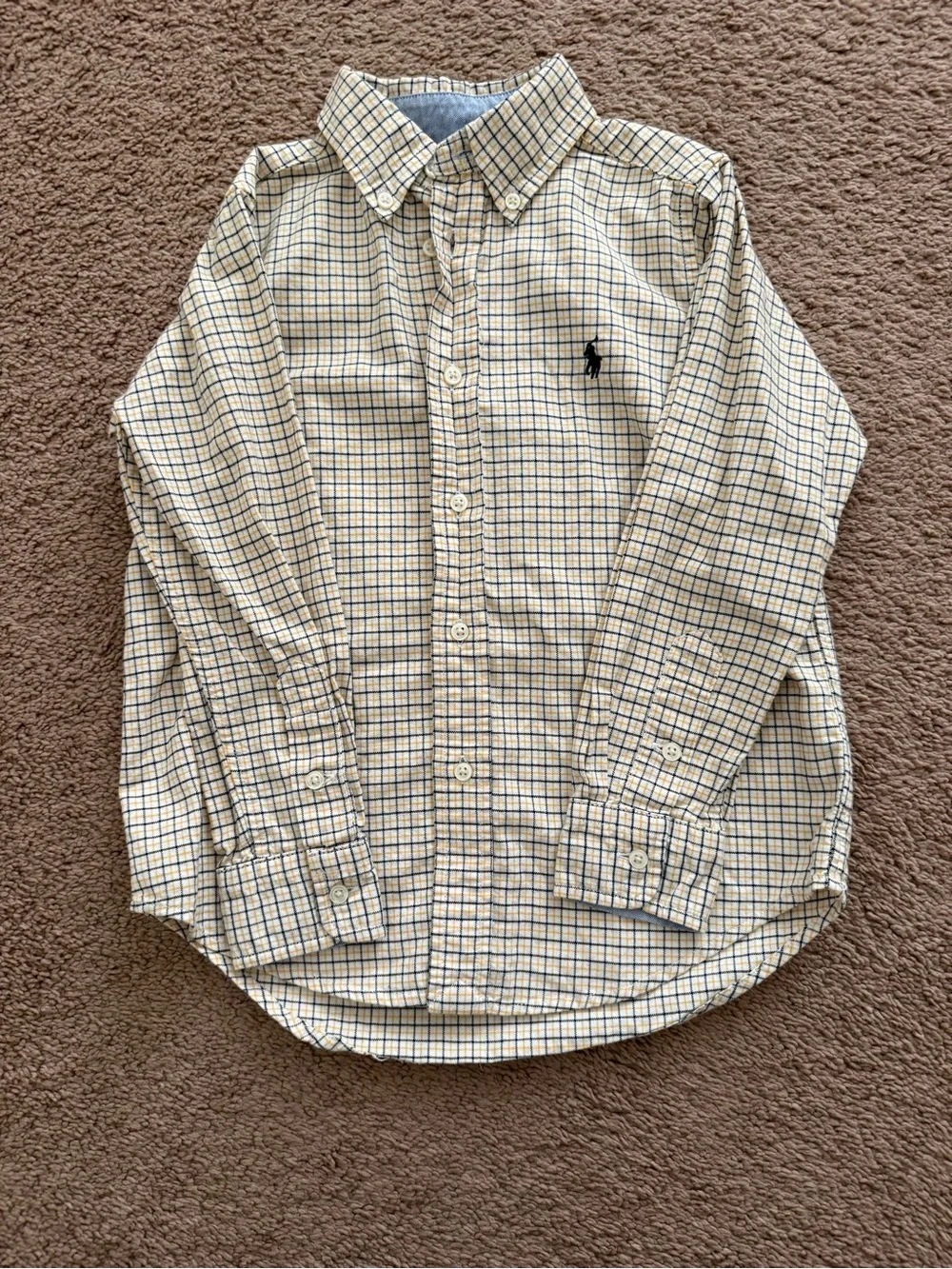 Boy’s Ralph Lauren Long-Sleeve Button-Down Plaid Shirt - Cream/Navy